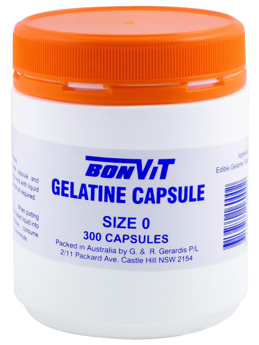 Bonvit, Gelatin Capsules, Size 0, 300 Capsules, Empty