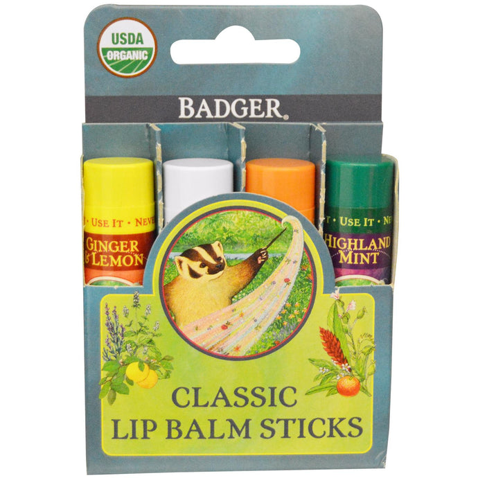 Badger Company, Classic Lip Balm Sticks, 4 Sticks, 4.2 g 0.15 oz, Each
