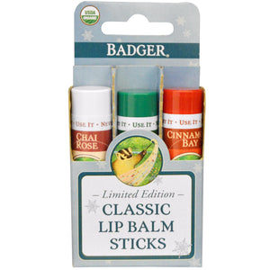 Badger Company, Classic Lip Balm Sticks, Limited Edition, 3 Lip Balms, 4.2 g, 0.15 oz, Each