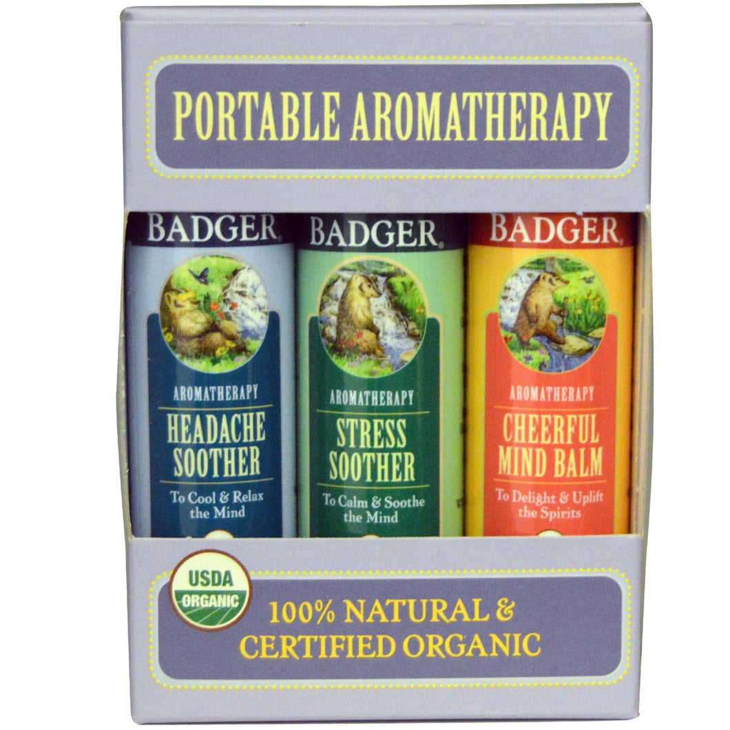 Badger Company, Portable Aromatherapy, Mind Balm, Variety Pack, 3 Balms, 17 g, 0.60 oz, Each