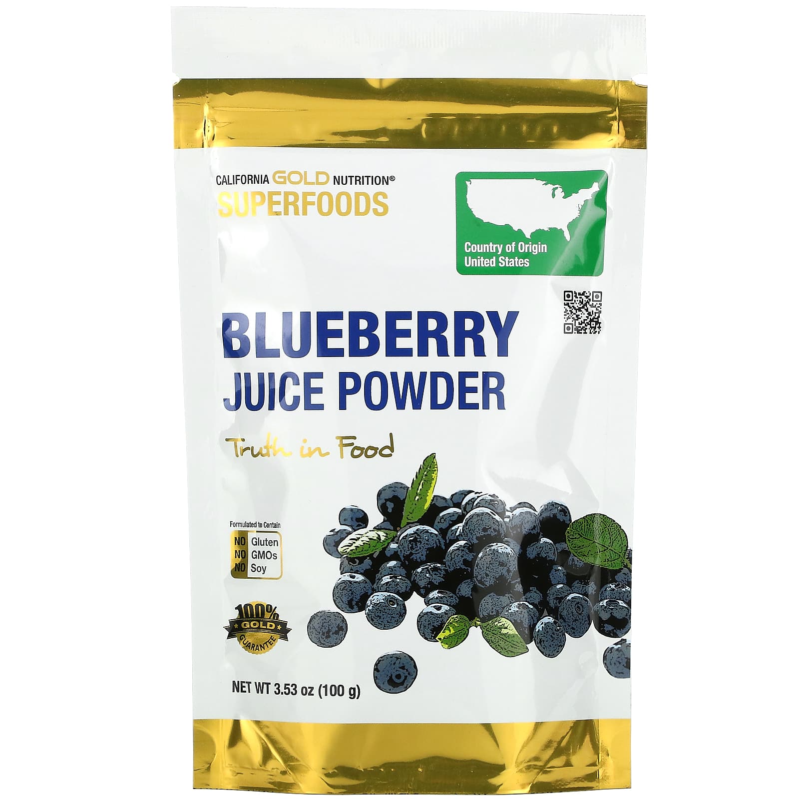 California Gold Nutrition SUPERFOODS - Blueberry Juice Powder 3.53 oz (100g)
