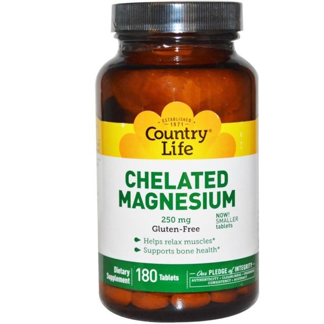 Country Life, Gluten Free, Chelated Magnesium, 250 mg, 180 Tablets