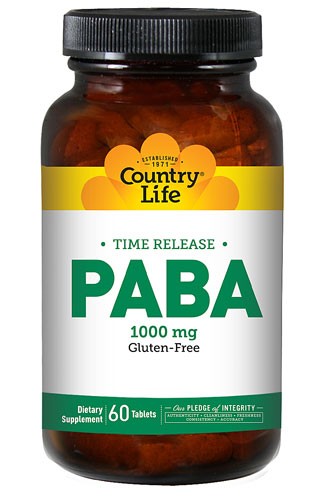 Country Life PABA Gluten Free Time Release 1000mg 60 Tablets