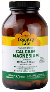 Country Life Gluten Free Calcium-Magnesium Complex 1000/500mg 180 Tablets