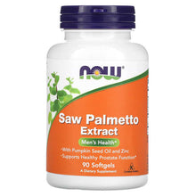 Load image into Gallery viewer, Now Foods, Saw Palmetto Extract, With Pumpkin Seed Oil and Zinc, 160 mg, 90 Softgels