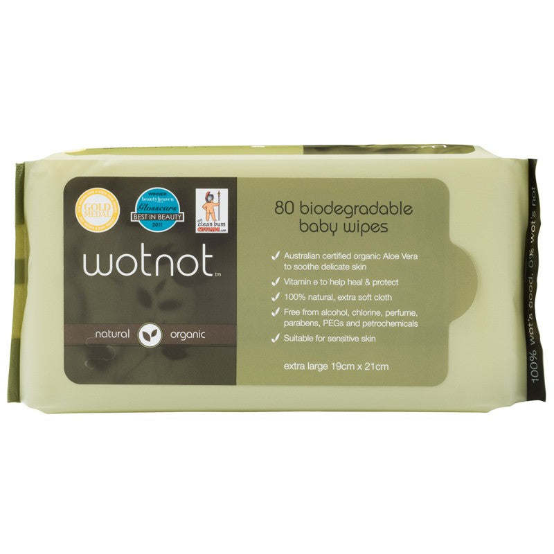 Wotnot Baby Wipes Extra Large Organic 80 Biodegradable Wipes