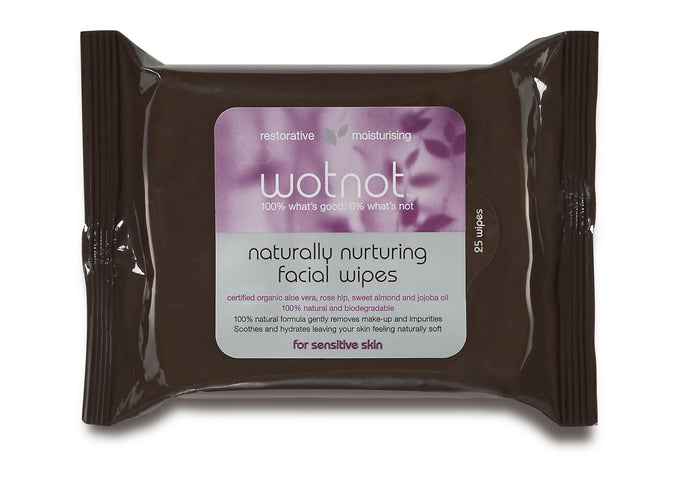 Wotnot Facial Wipes Sensitive Skin Certified Organic with Aloe Vera Rosehip Sweet Almond & Jojoba Oil 25 Wipes