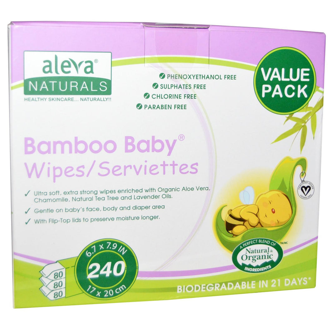 Aleva Naturals, Bamboo Baby Wipes, Ultra Sensitive, Value Pack, 240 Wipes
