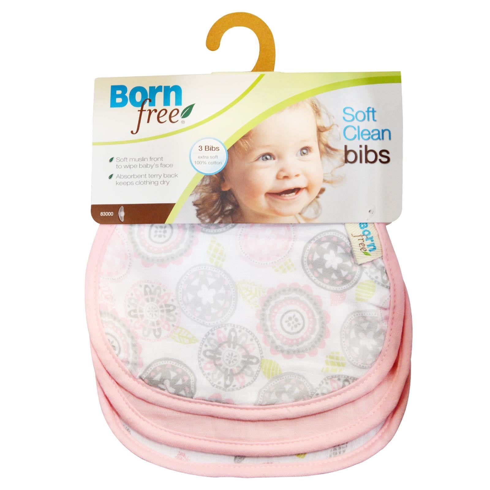 Born Free, Soft Clean Bibs, Pink, 3 Bibs