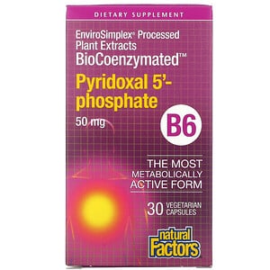 Natural Factors BioCoenzymated B6 Pyridoxal 5-Phosphate 50mg 30 Vegetarian Capsules