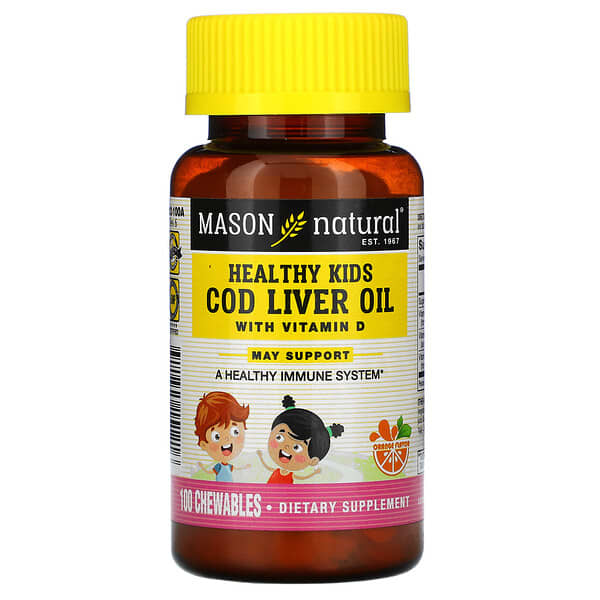 Mason Natural Healthy Kids Cod Liver Oil with Vitamin D Orange 100 Chewables