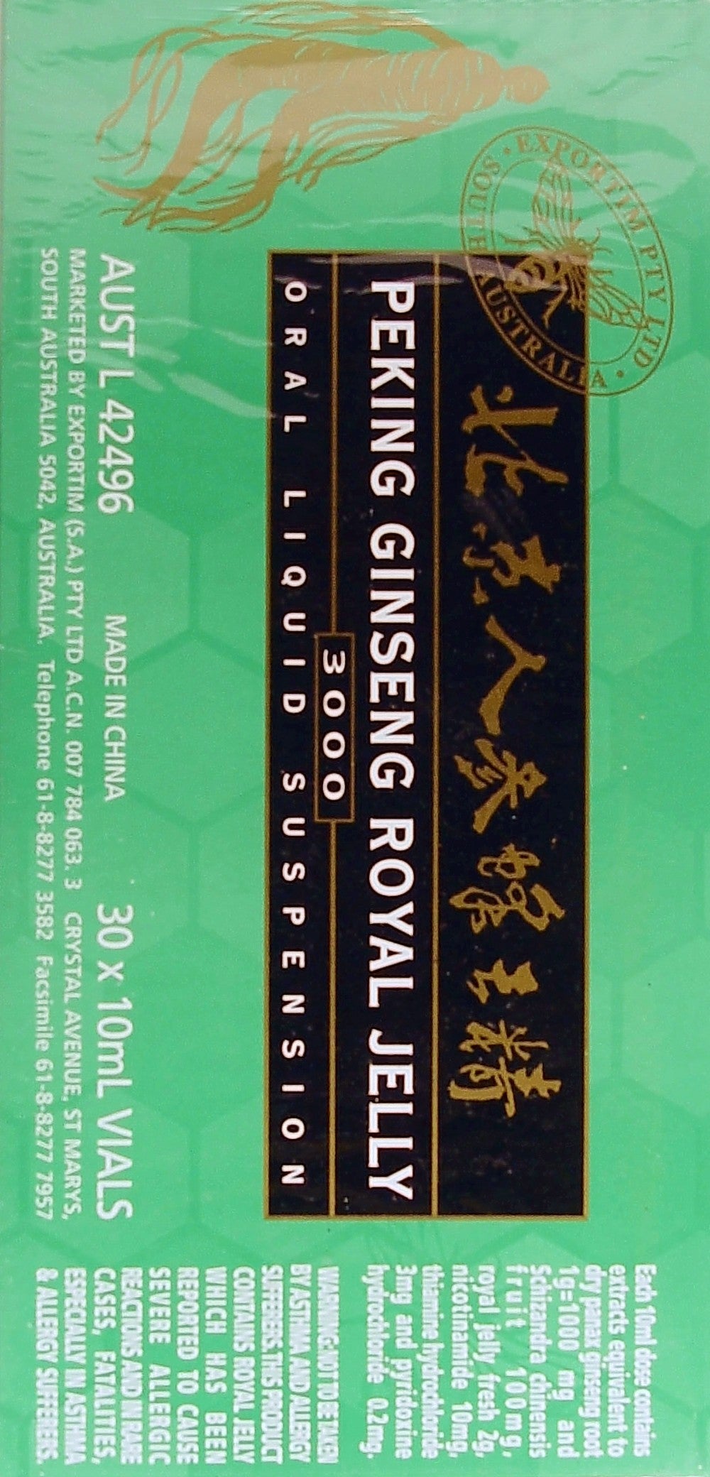 Exportim Peking Ginseng Royal Jelly 3000 30 X 10 ml Vials