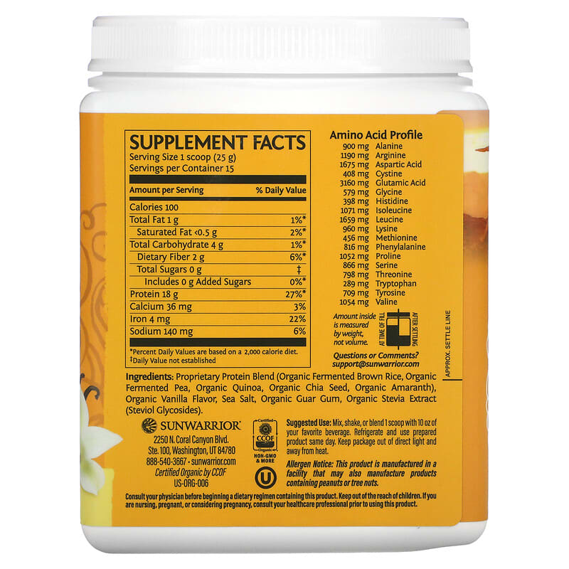 Sunwarrior, Protein Classic Plus, Plant Based, Vanilla, 13.2 oz (375 g)