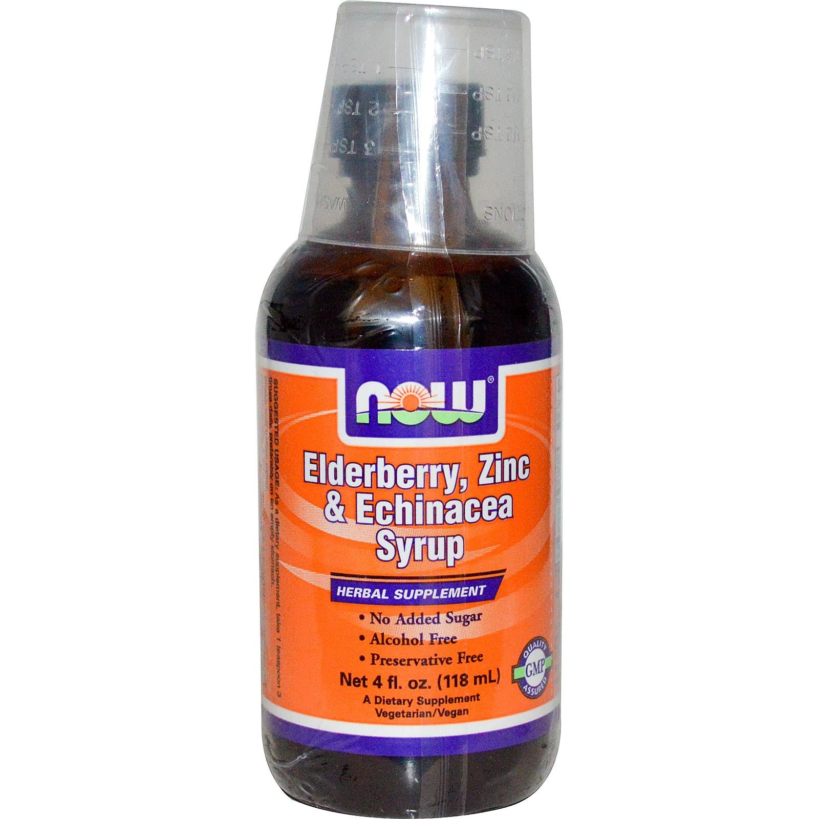 Now Foods, Elderberry, Zinc, Echinacea Syrup, 118 ml, 4 fl oz