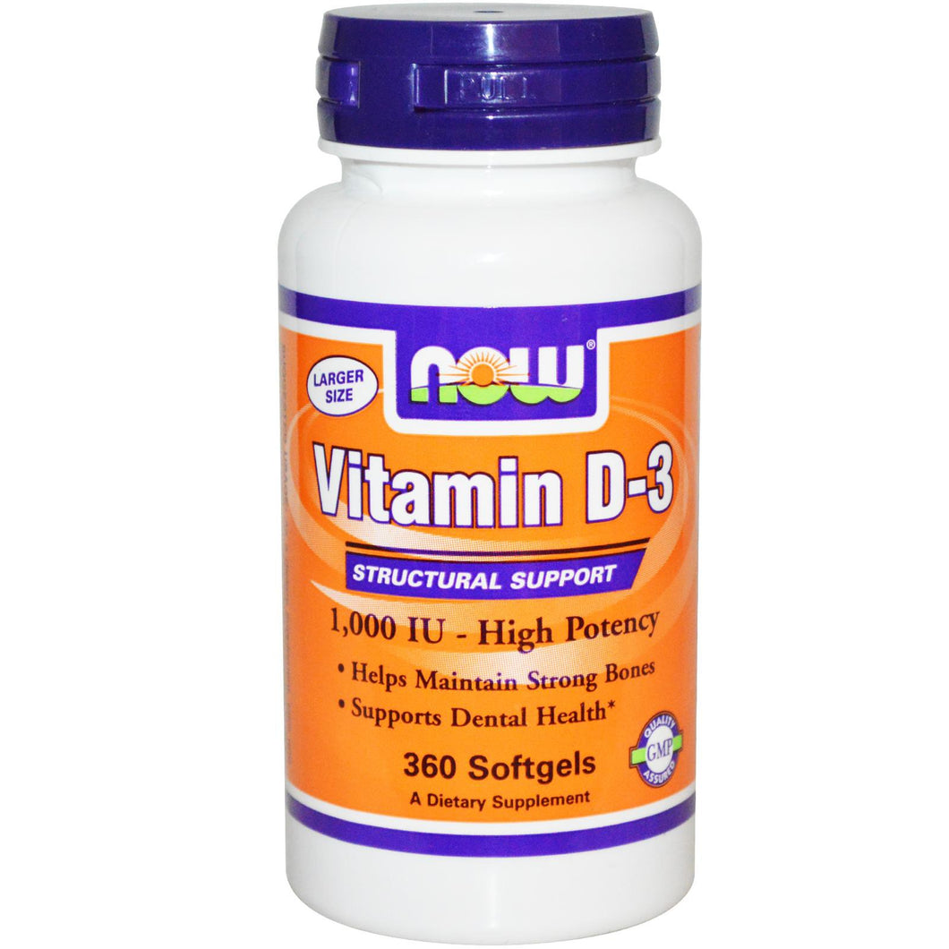 Now Foods, Vitamin D-3, High Potency, 1, 000 IU, 360 Softgels