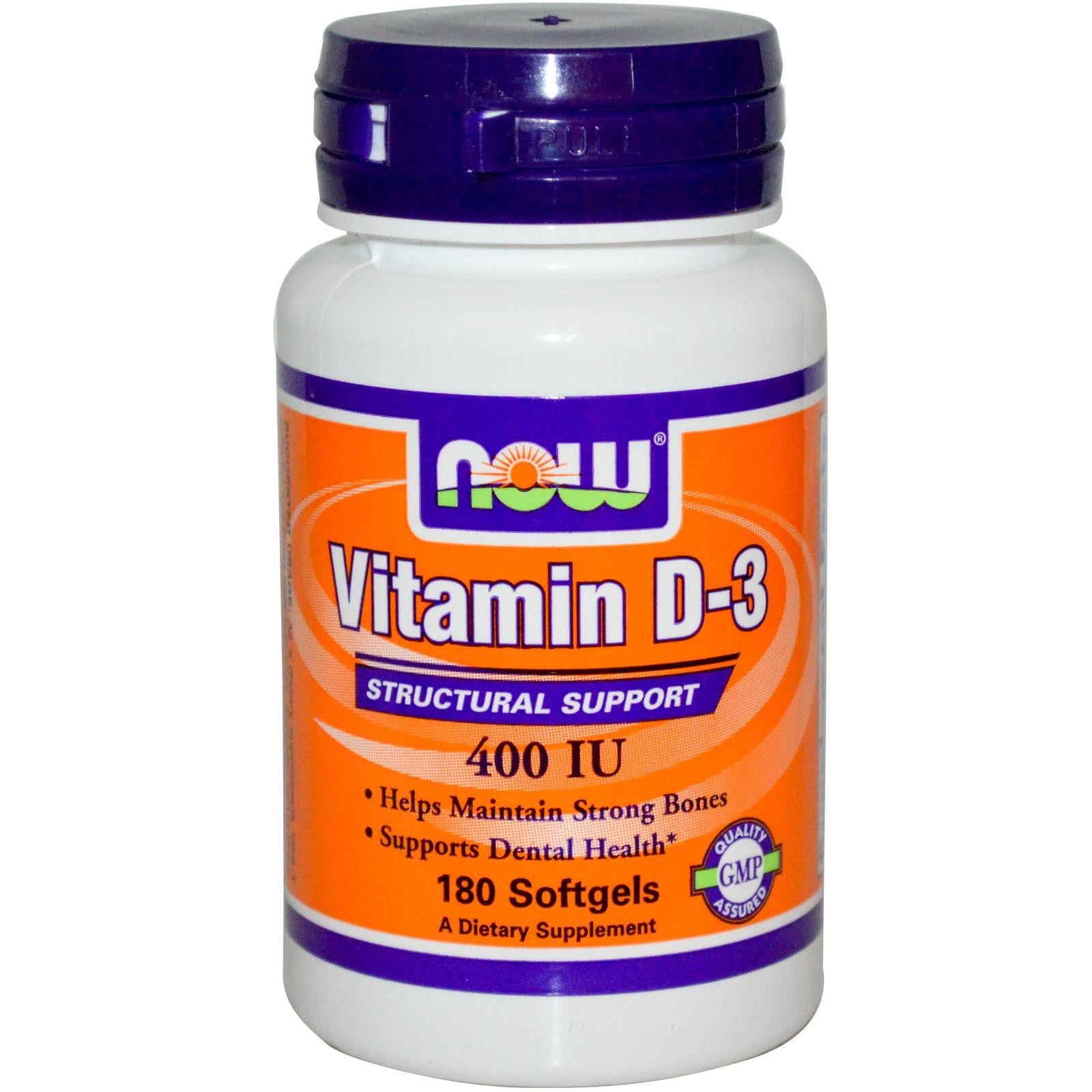 Now Foods, Vitamin D-3, Structural Support, 400 IU, 180 Softgels