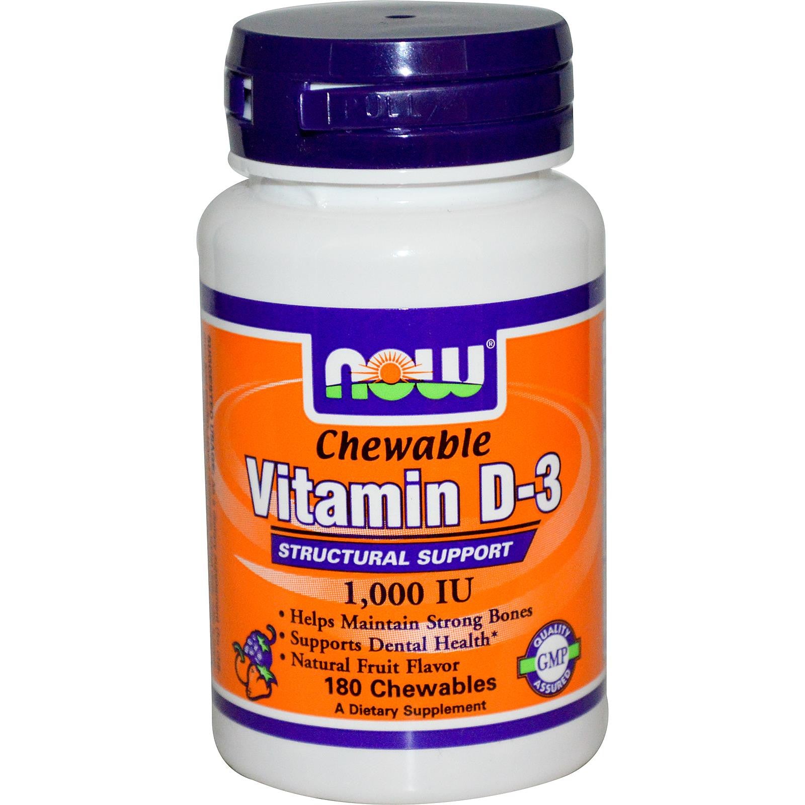 Now Foods, Chewable, Vitamin D-3, Natural Fruit Flavor, 1,000 IU, 180 Chewables