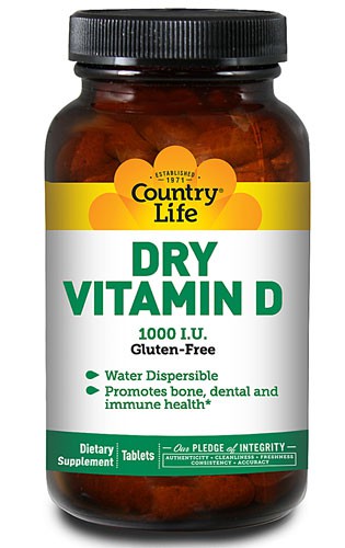 Country Life, Dry Vitamin D, Gluten Free, 1,000 IU, 100 Tablets