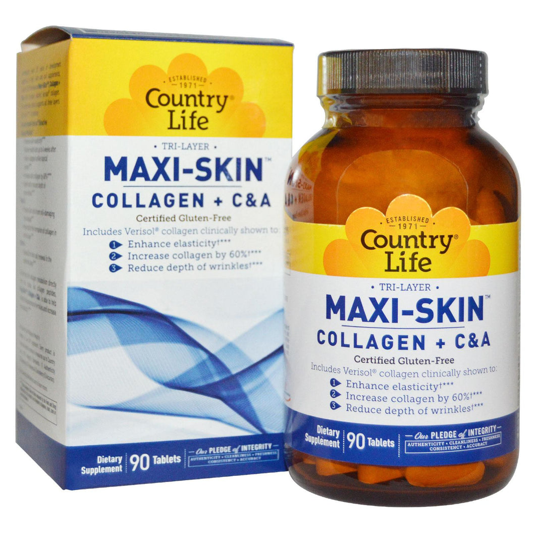 Country Life, Tri Layer Maxi-Skin, Collagen Plus C&A, 90 Tablets