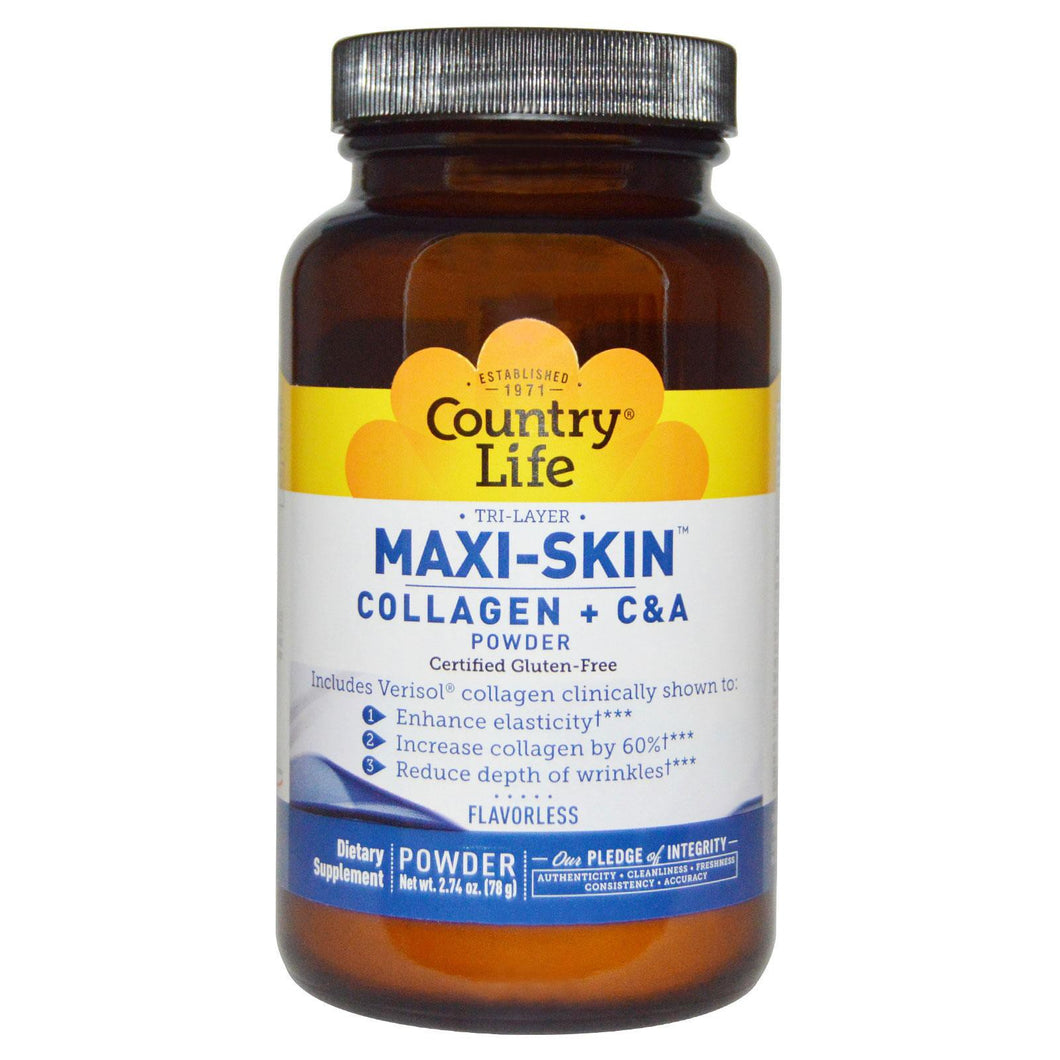 Country Life Gluten Free Maxi-Skin Collagen + C & A Powder Flavorless 78 g 2.74 oz
