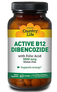 Country Life Gluten Free Active B12 DiBencozide 3000 mcg 60 Lozenges