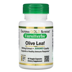 California Gold Nutrition Olive Leaf Extract EuroHerbs European Quality 500mg 60 Veggie Capsules