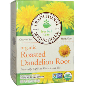 Traditional Medicinals Herbal Teas Organic Roasted Dandelion Root Caffeine Free 16 Wrapped Tea Bags, 24g 0.85 oz