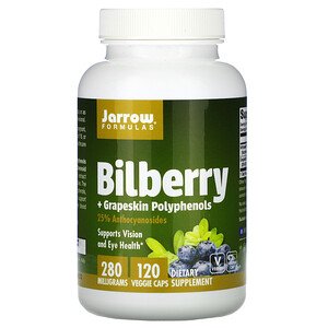 Jarrow Formulas Bilberry + Grapeskin Polyphenols 280mg 120 Veggie Caps