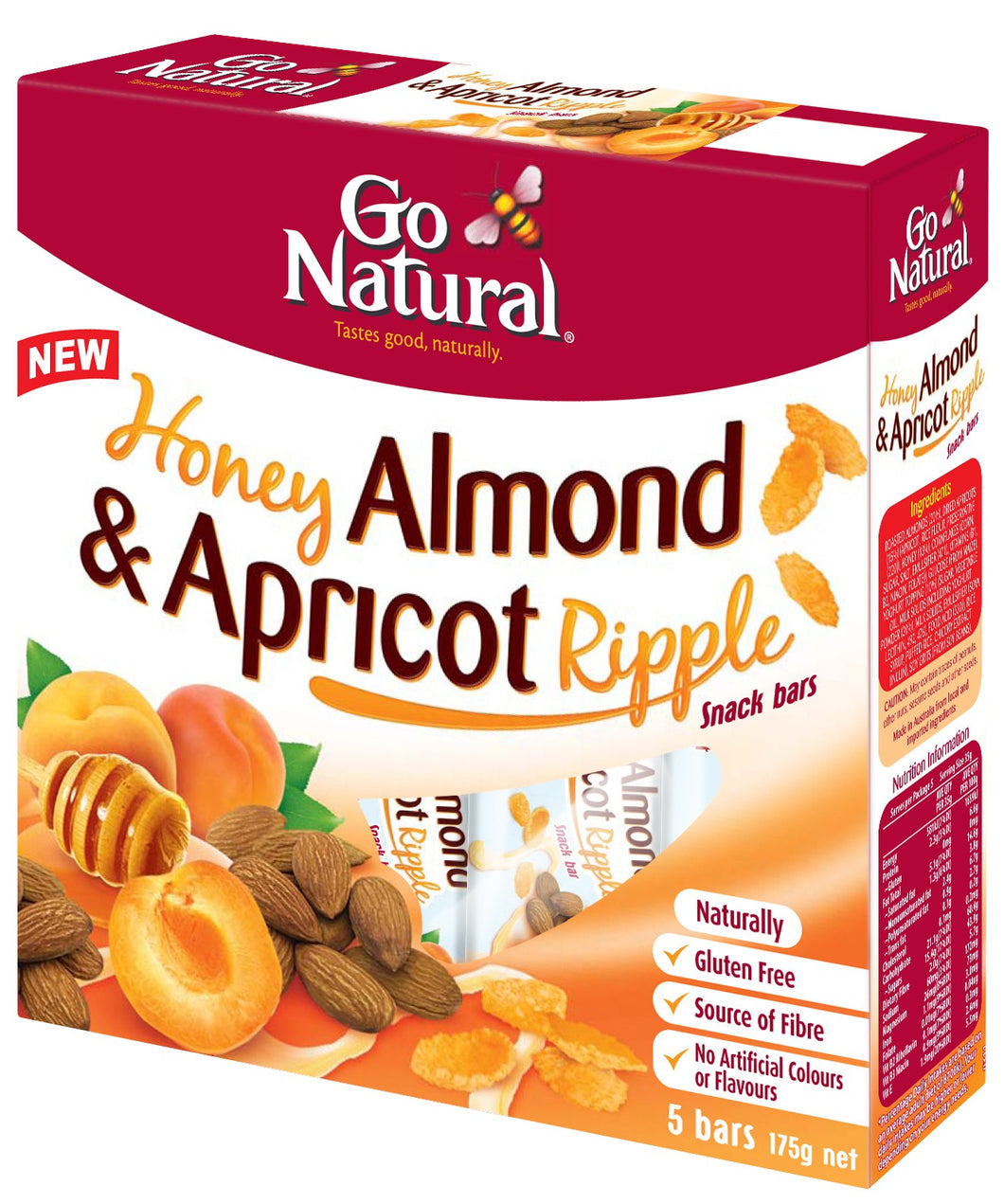 Go Natural, Multi Pack, 175 g, Honey, Almond & Apricot Ripple, 5 Packs X 8 Snack Bars