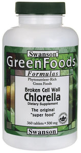 Swanson GreenFoods Formulas Broken Cell Wall Chlorella 500mg 360 Tablets