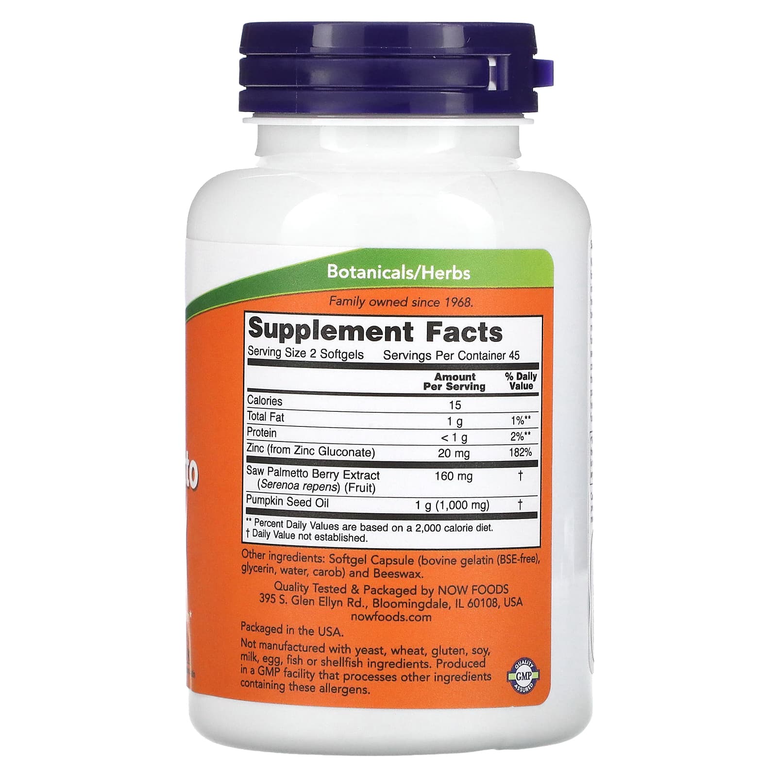 Now Foods, Saw Palmetto Extract, With Pumpkin Seed Oil and Zinc, 160 mg, 90 Softgels
