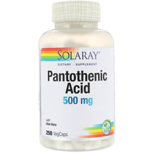 Load image into Gallery viewer, Solaray Pantothenic Acid 500mg 250 VegCaps