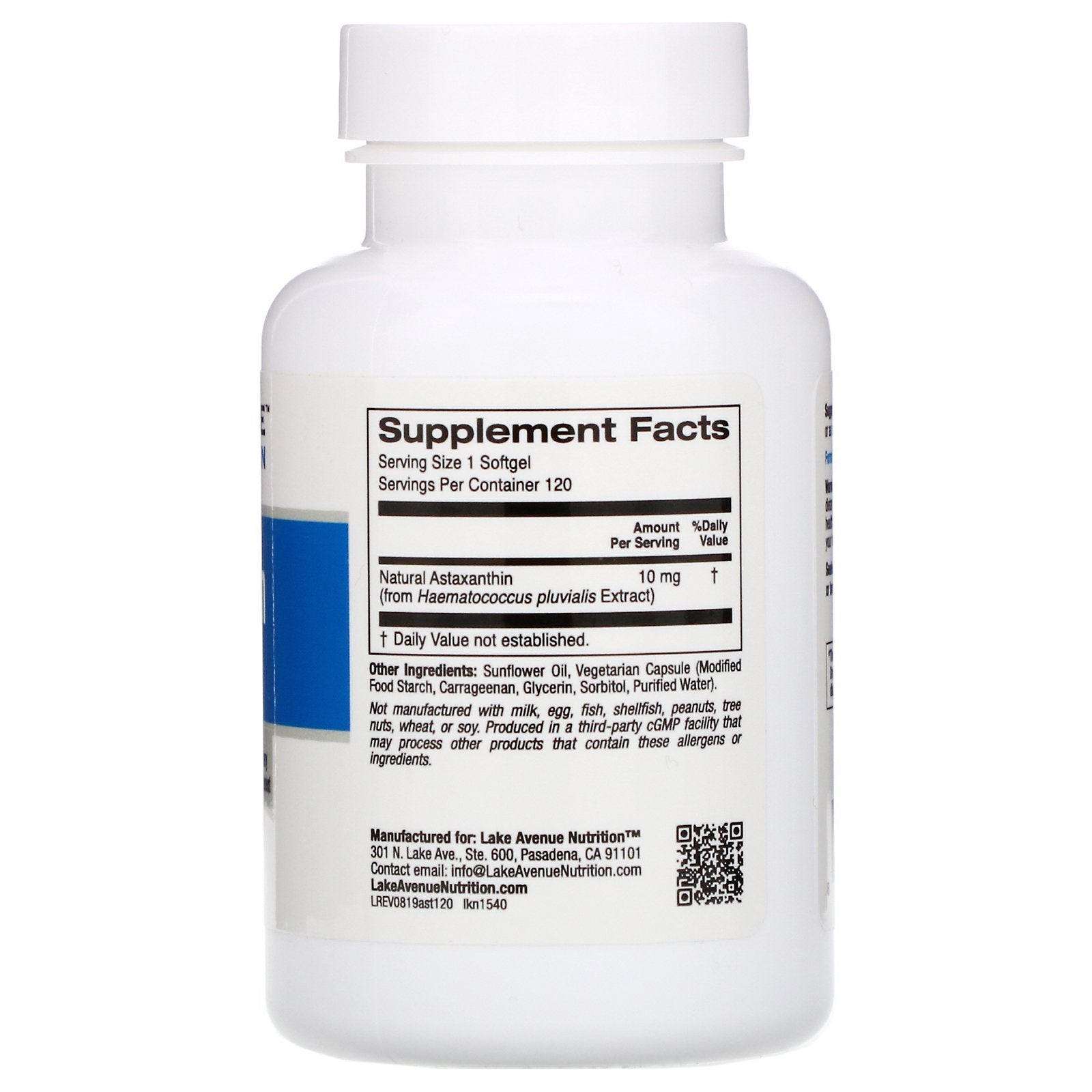 Lake Avenue Nutrition Astaxanthin 10mg 120 Veggie Softgels