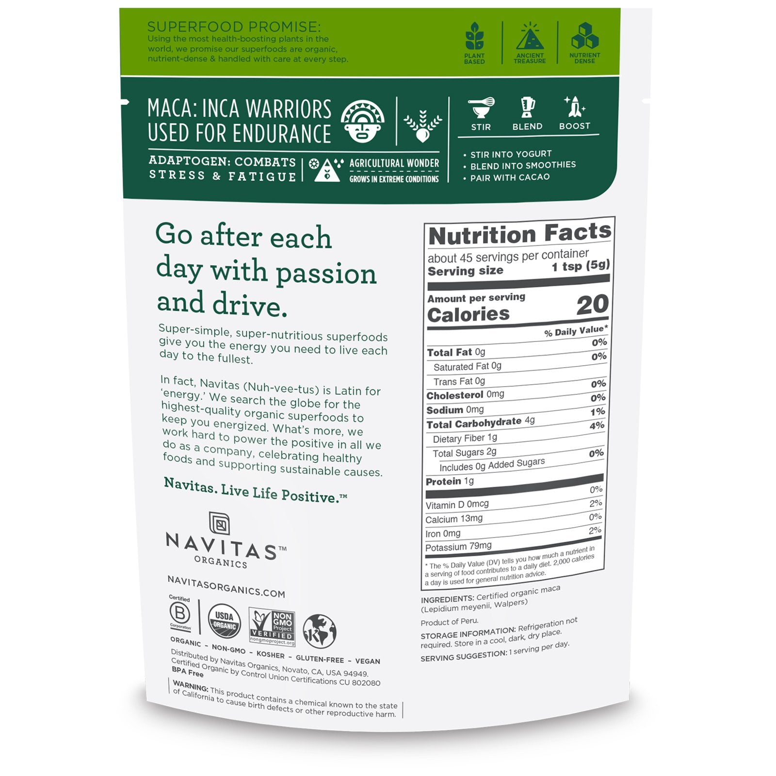 Navitas Organics Organic Maca Powder 8 oz (227g)