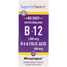 Load image into Gallery viewer, Superior Source, Methylcobalamin B-12, B-6 &amp; Folic Acid, 1,000 mg/400 mg, 60 Tablets