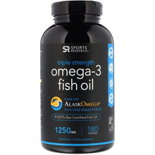 Load image into Gallery viewer, Sports Research Omega-3 Fish Oil Triple Strength 1250mg 180 Softgels