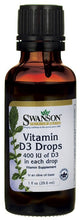 Load image into Gallery viewer, Swanson Premium Vitamin D3 Drops 400 IU 29.6ml 1 fl oz