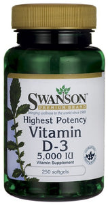 Swanson Premium Highest Potency Vitamin D-3 5000 IU 250 Softgels