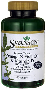 Swanson Premium Lemon Flavor Omega-3 Fish Oil & Vitamin D 60 Softgels