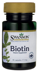 Swanson Premium Biotin 5mg 30 Capsules - Vitamin Supplement