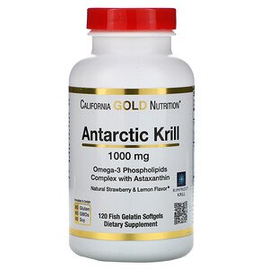 California Gold Nutrition Antarctic Krill Oil with Astaxanthin RIMFROST Natural Strawberry & Lemon Flavor 1000mg 120 Fish Gelatin Softgels