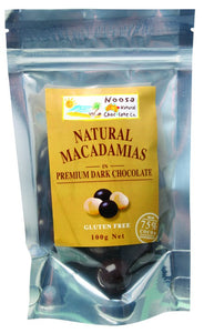 Noosa, Natural Chocolate Co. , Macadamias in Premium Dark Chocolate, 100 g