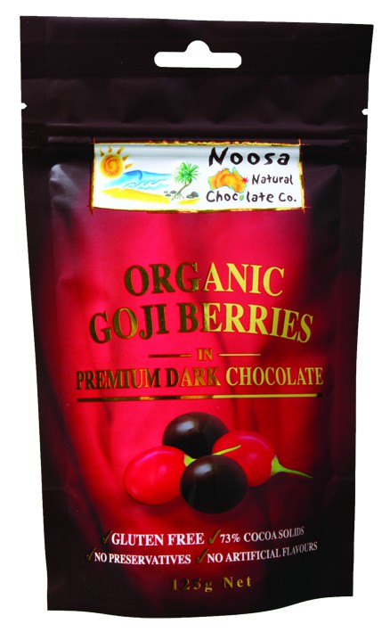 Noosa Natural Chocolate Co., Organic Tibetan Goji Berries in Dark Chocolate, 125 g