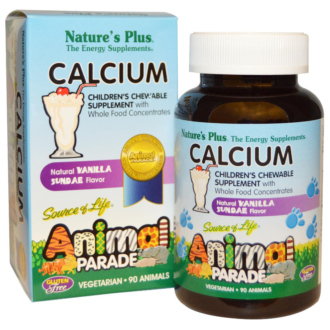 Nature's Plus, Source of Life, Animal Parade, Calcium, Children's Chewable Supplement, Natural Vanilla Sundae Flavor, 90 Animals