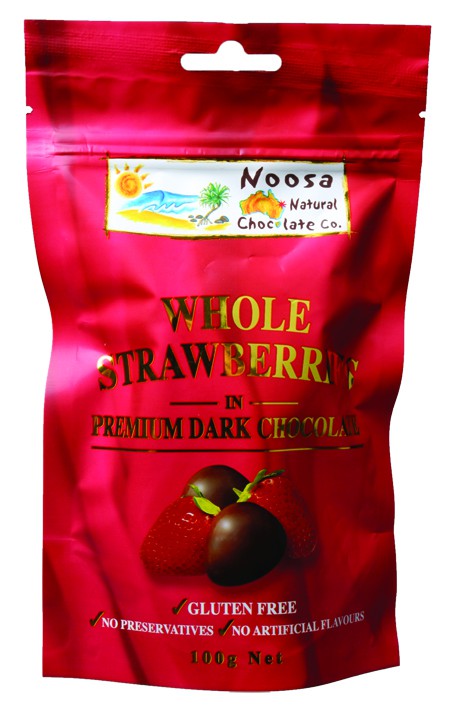 Noosa Natural Chocolate Co., Whole Strawberries in Dark Chocolate, 100 g