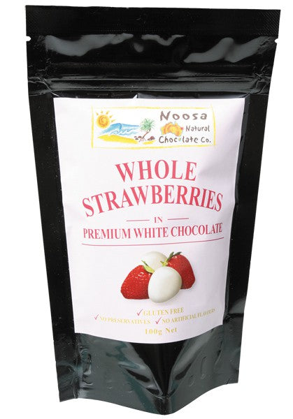 Noosa Natural Chocolate Co., Whole Strawberries in White Chocolate, 100 g