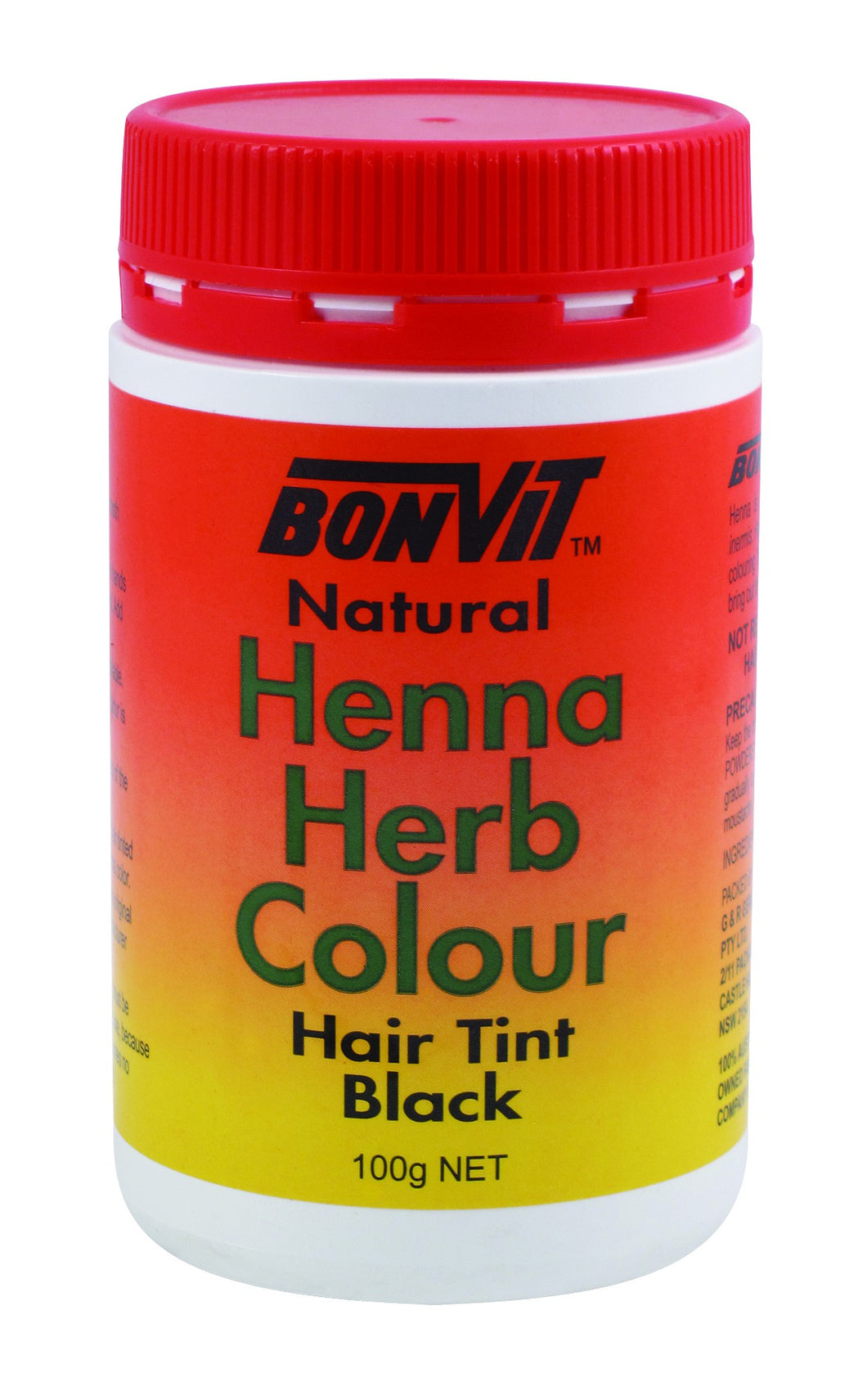 BonVit, Natural Henna Herb Colour, Hair Tint, Black, 100 g