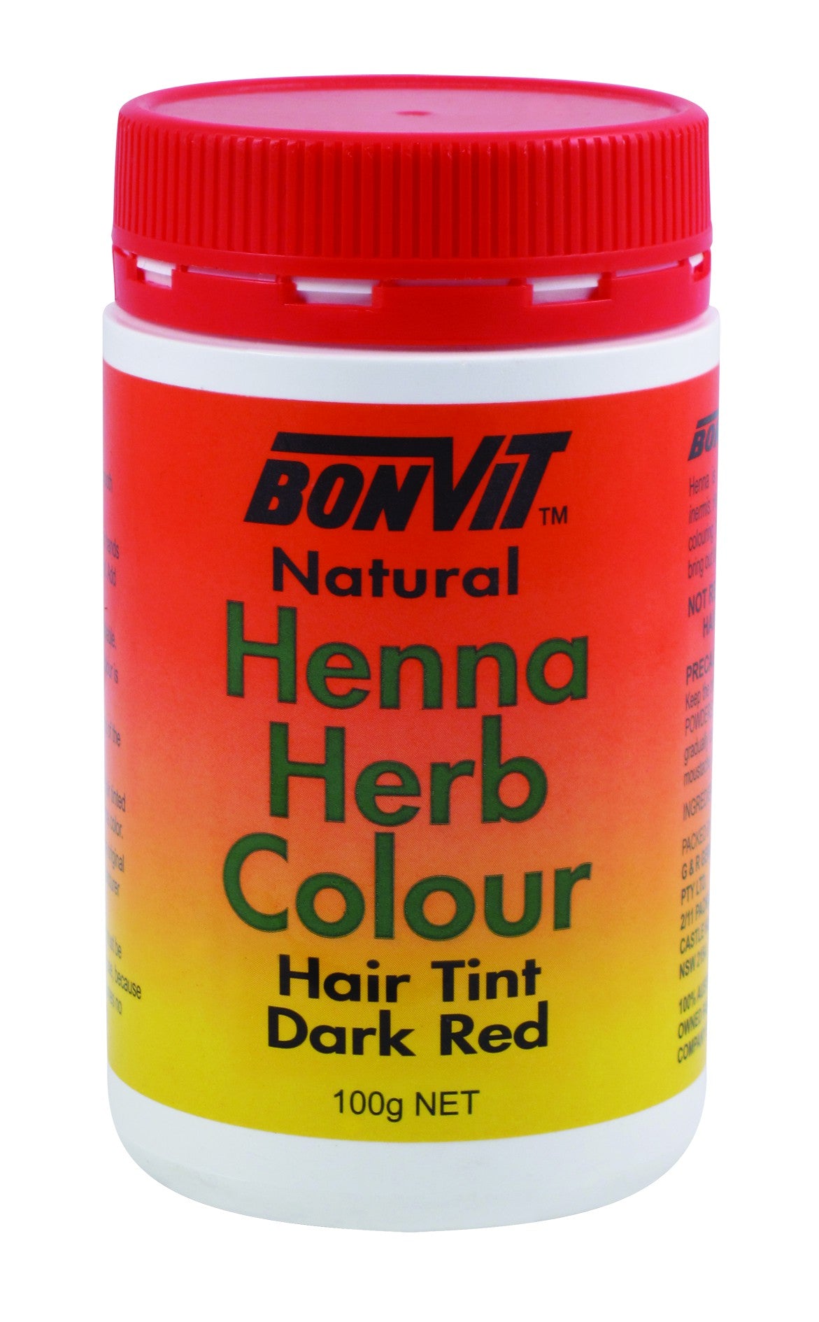 BonVit, Natural Henna Herb Colour, Hair Tint, Dark Red, 100 g