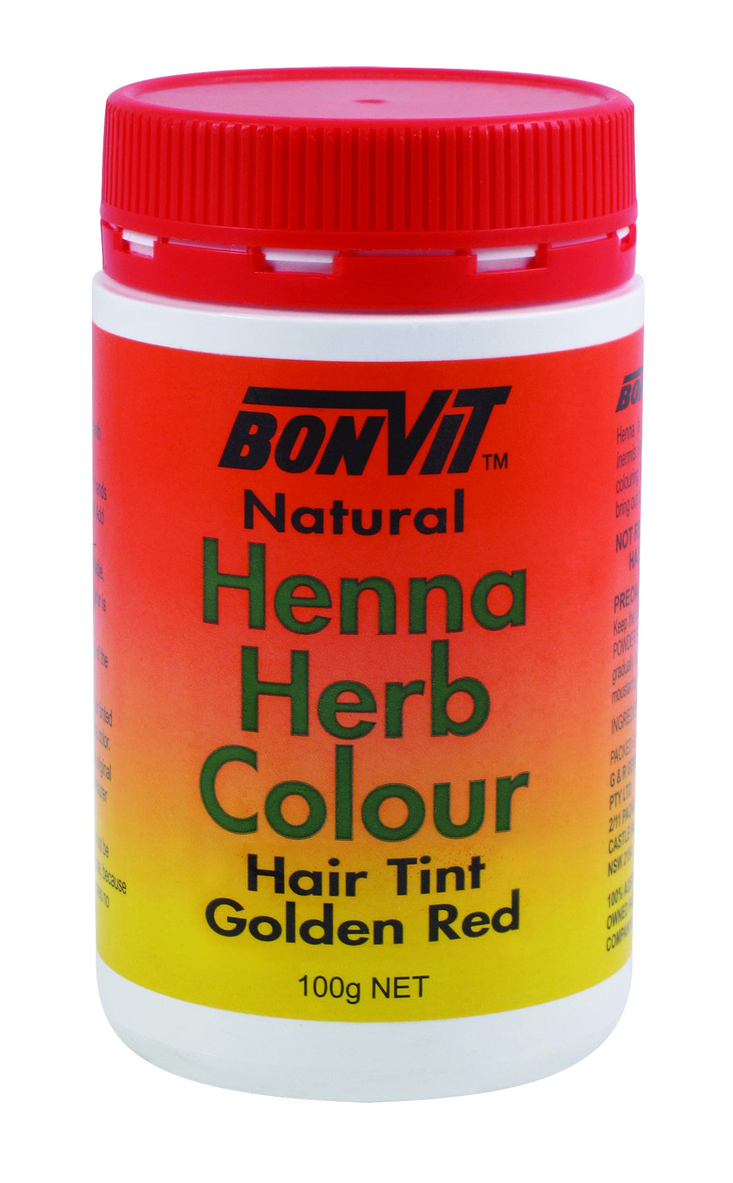 BonVit, Natural Henna Herb Colour, Hair Tint, Golden Red, 100 g