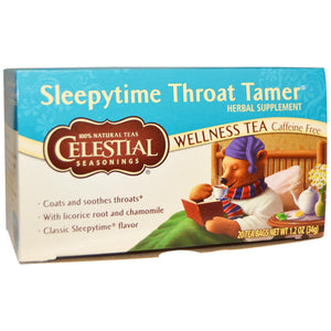 Celestial Seasonings, WellnessTea, Sleepytime Throat Tamer, Caffeine Free, 20 Tea Bags, 34 g